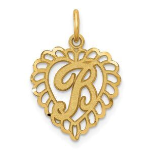 14k Yellow Gold, Grace Collection, Satin Heart Initial B Pendant, 15mm